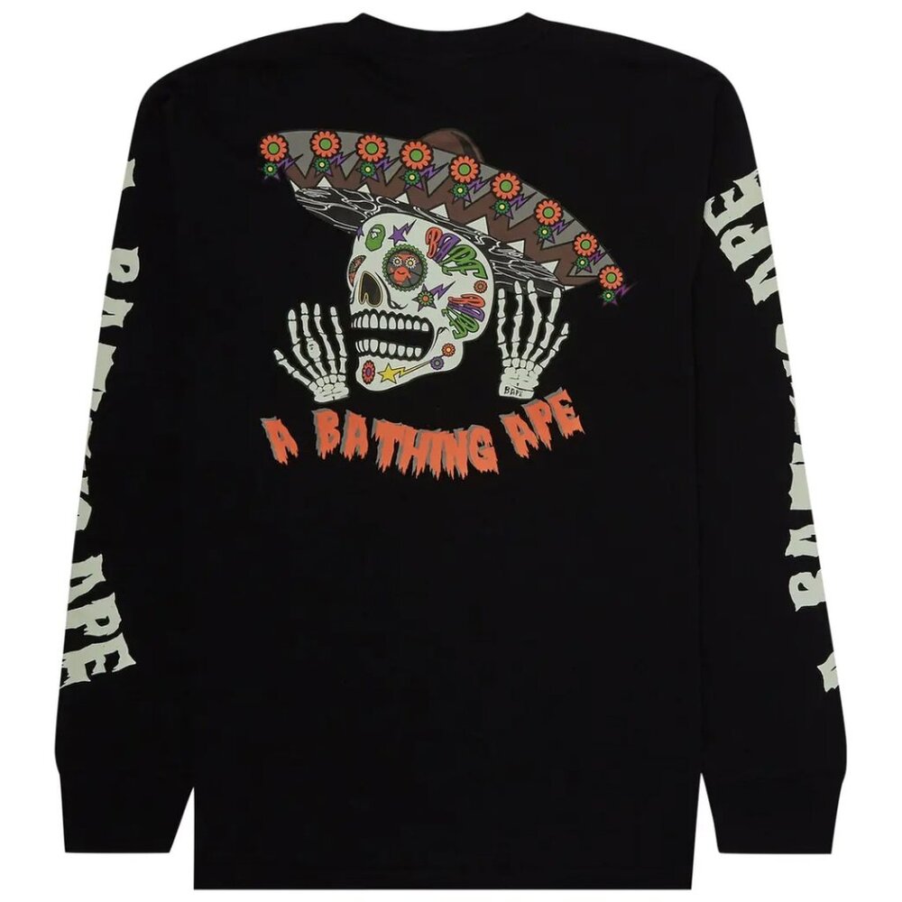BAPE Halloween Skull Glow In The Dark Long Sleeve T-Shirt Black | A Bathing Ape